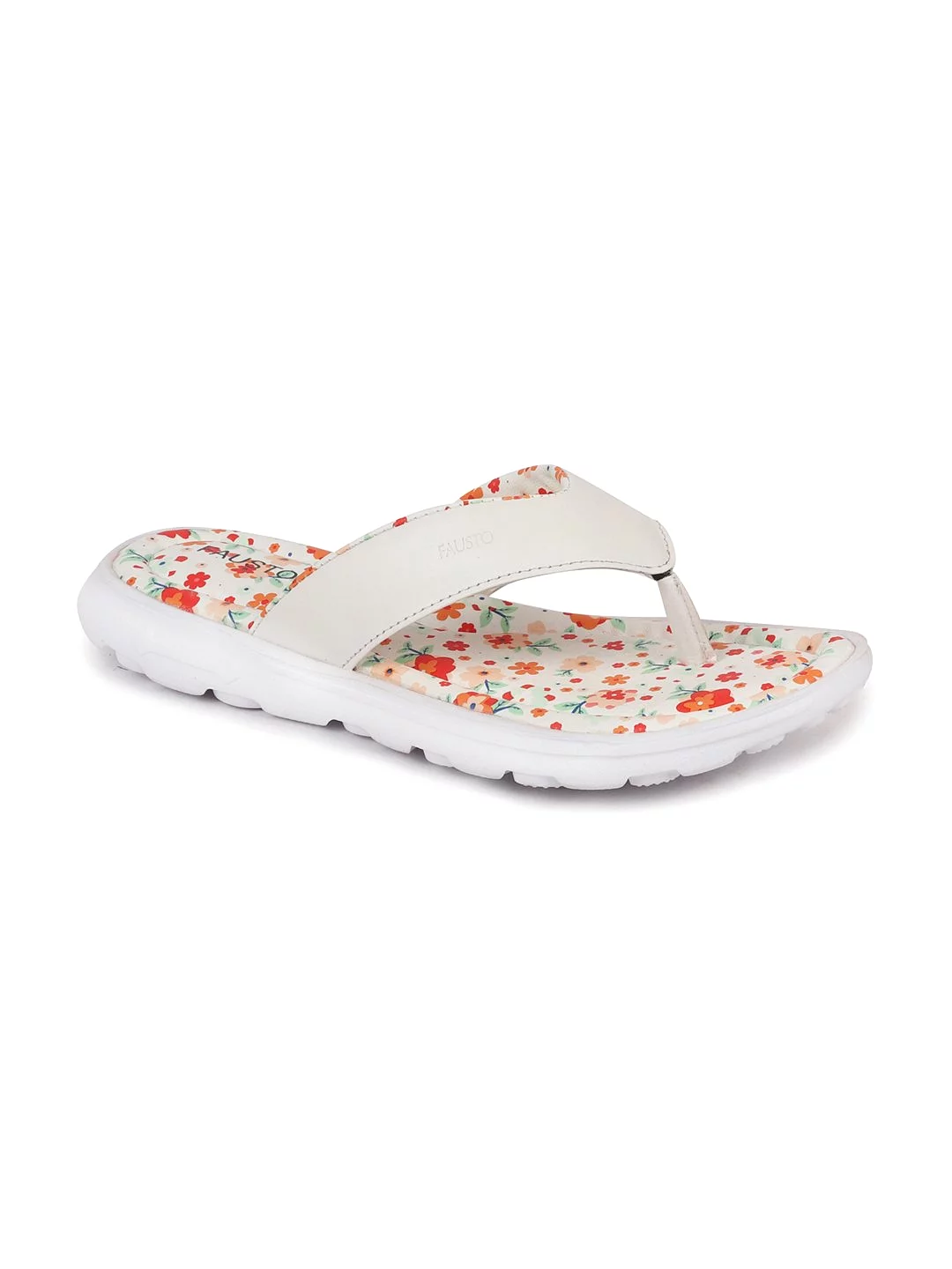 Women White Floral Slippers & Flip Flops