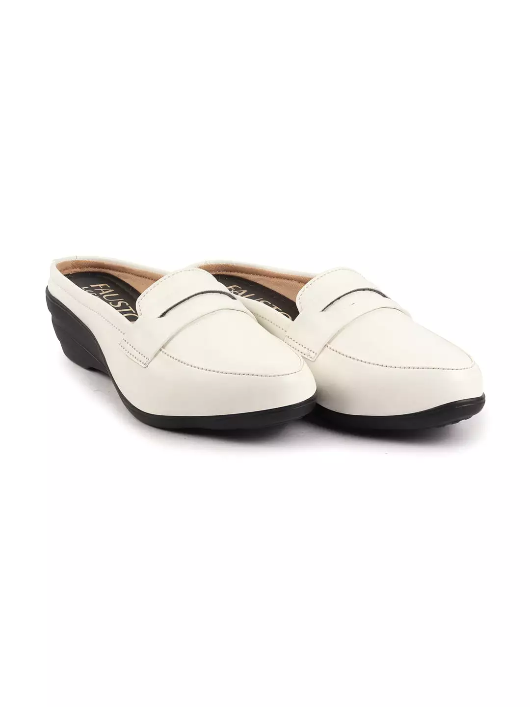 Women White Formal Back Open Platform Wedge Heel Slip On Loafer Shoes