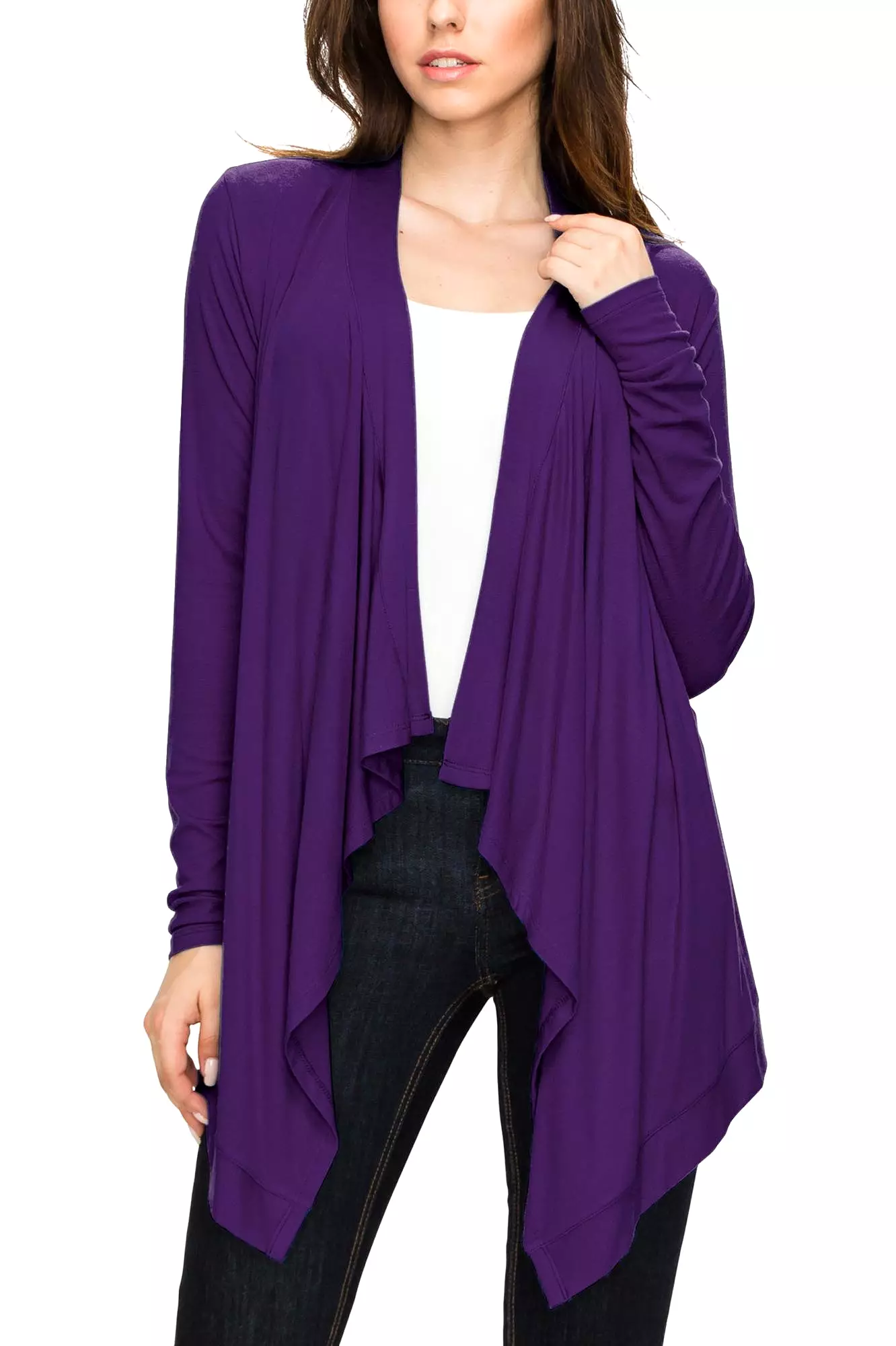 Women's Basic Draped Long Sleeve Open Front Knit Cardigan