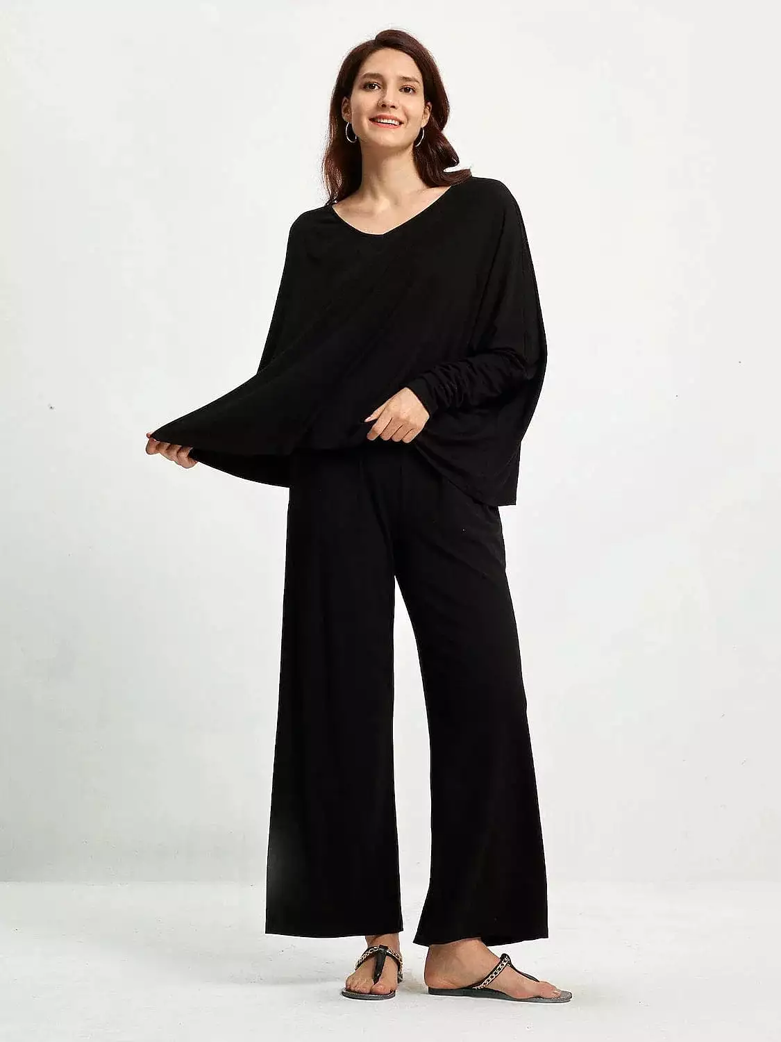 Women's Black Long Sleeve Loose Fit Trousers