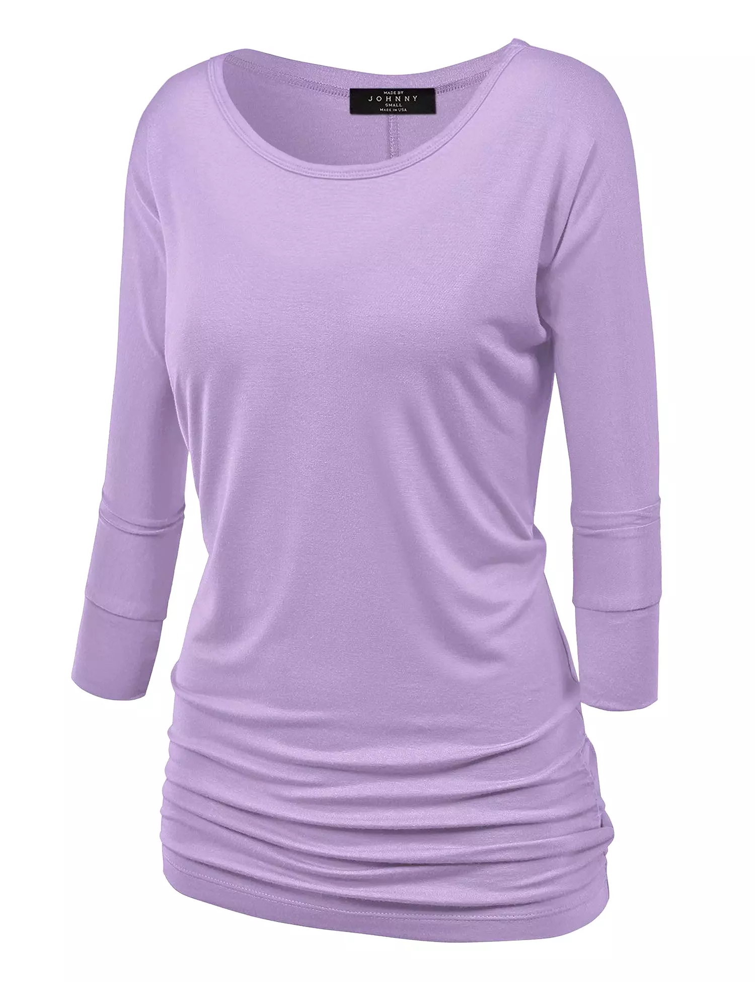 Women's Crew Neck 3/4 Sleeve Drape Dolman Top with Side Shirring