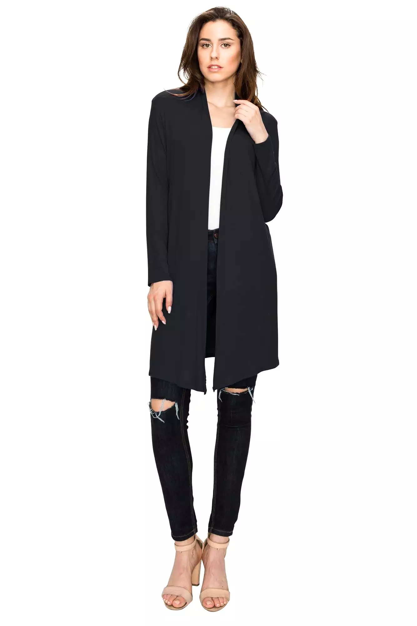 Women's Long Sleeve Open Front Long Cardigan